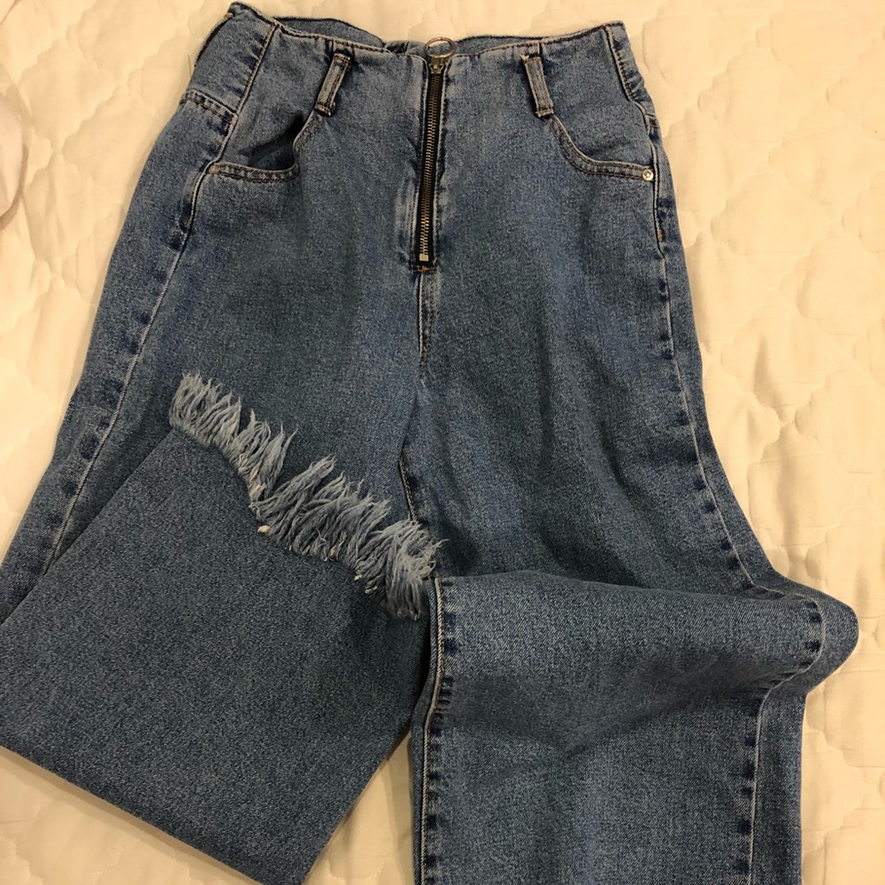 Wide leg high rise denim